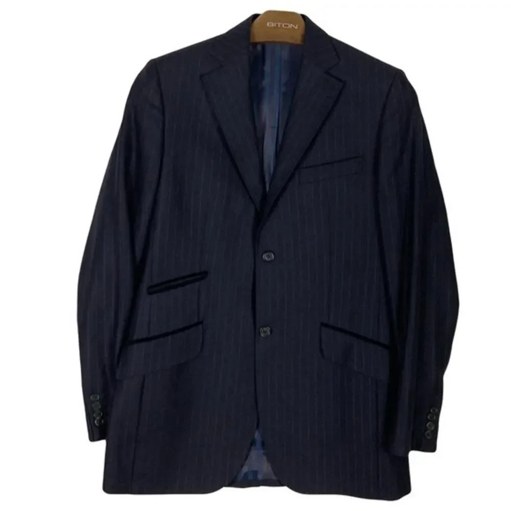 TED BAKER ENDURANCE Blazer Jacket Chest 42”inch Navy Pinstripe Wool Holes-photos